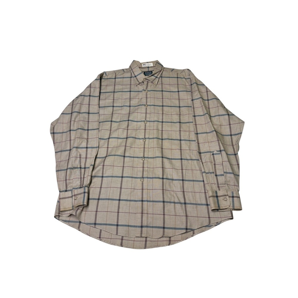 Gitman‎ Bros Nordstrom Mens Large Kashmyl Cotton Plaid Houndstooth Shirt USA Tan